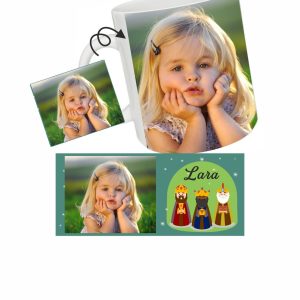 Taza personalizada con tu nombre y foto, diseño Navidad Reyes magos