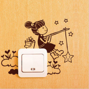 Vinilo decorativo pegatina pared interruptor, cristal, puerta, coche – chica pescando estrella