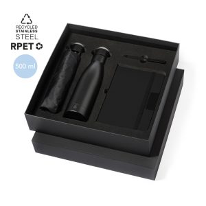 Set de Termo acero inoxidable 550 ml, Bloc de notas y Paraguas plegable Ref: 20238