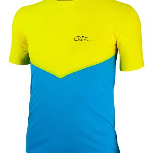 Camiseta De Manga Corta Trail running para hombre, Uglow Speed Aero TSA2 Azul/Amarillo