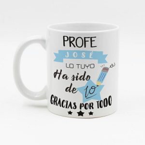 Taza de cerámica regalo para profe, regalo fin de curso, personalizada con el nombre de profe
