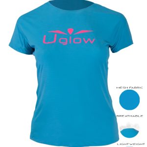 Camiseta trail running mujer, 75 gramos, Uglow Super Speed Aero, Azul/Rosa TS1