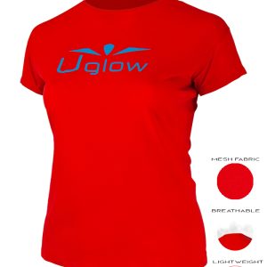 Camiseta trail running mujer, 75 gramos, Uglow Super Speed Aero, TS4 Roja/Azul