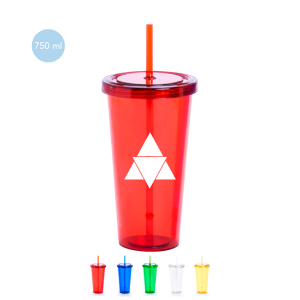 Vaso en colores vibrantes con tapa a rosca y pajita 750 ml Ref.:4874