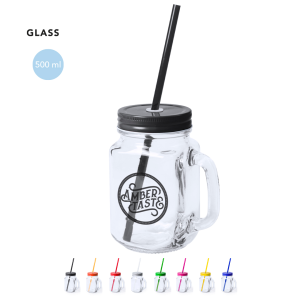 Vaso de cristal con tapa y pajita de plástico 500 ml Ref.:5494