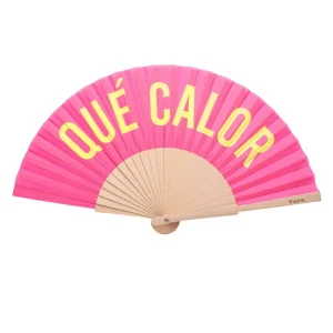Abanico Qué Calor rosa y amarillo