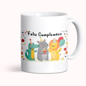 Taza de cerámica, cumpleaños, Feliz Cumpleaños animales