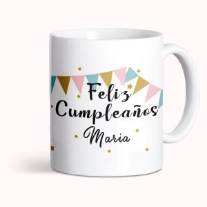 Taza de cerámica personalizada, cumpleaños, Feliz cumpleaños guirnaldas