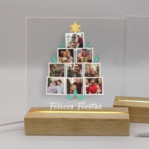 Lámpara LED de Metacrilato Personalizada, Felices Fiestas árbol de fotos