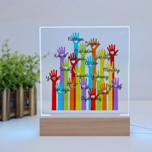 Lámpara LED de Metacrilato, para profes, Manos con nombres personalizados