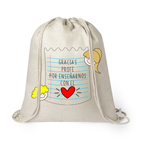 Mochila estilo nature de cuerda, para profe, enseñarnos con el corazón