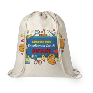 Mochila estilo nature de cuerda, para profe, gracias por enseñarnos con el corazón