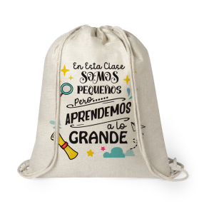 Mochila estilo nature de cuerda, para profe, aprendemos a lo grande