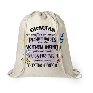 Mochila estilo nature de cuerda, para profe, gracias por marcar nuestra infancia