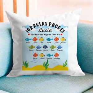 Cojín, para profe, Peces con nombres personalizables