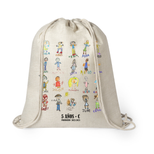 Mochila estilo nature de cuerda, para profe, Personalizable con los dibujos/fotos de los alumnos