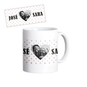 Taza de cerámica personalizada, San Valentín, Foto en forma de corazón y nombres
