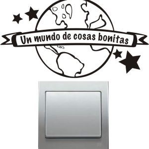 Vinilo decorativo pegatina pared interruptor, cristal, puerta, coche – frase un mundo de cosas bonitas