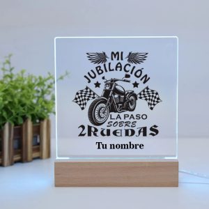 Lámpara LED de Metacrilato, para jubilados, mi jubilación sobre dos ruedas