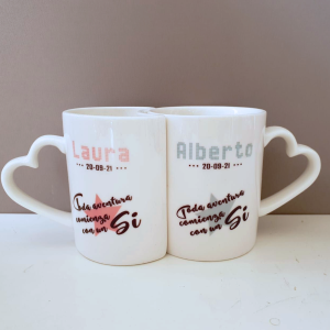 Lote 2 taza de cerámica personalizada, con asa de corazón