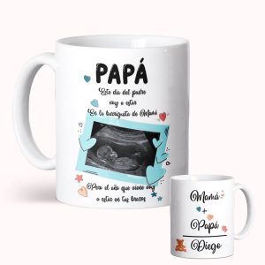 Taza de cerámica, Día del padre con ecografía, el año que viene voy a estar en tus brazos, azul