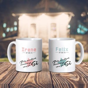 Tazas de cerámica regalo para San Valentín, toda aventura comienza con un Sí